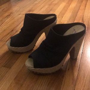 Black blowfish platform peep toe mules. Worn once